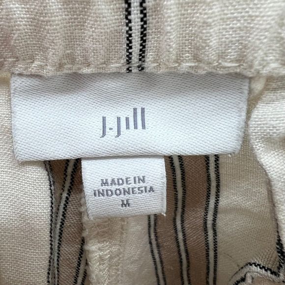 J. Jill Striped Linen Blend Pull On Pants Ankle Crop Beach Ivory Size Medium - Picture 3 of 11